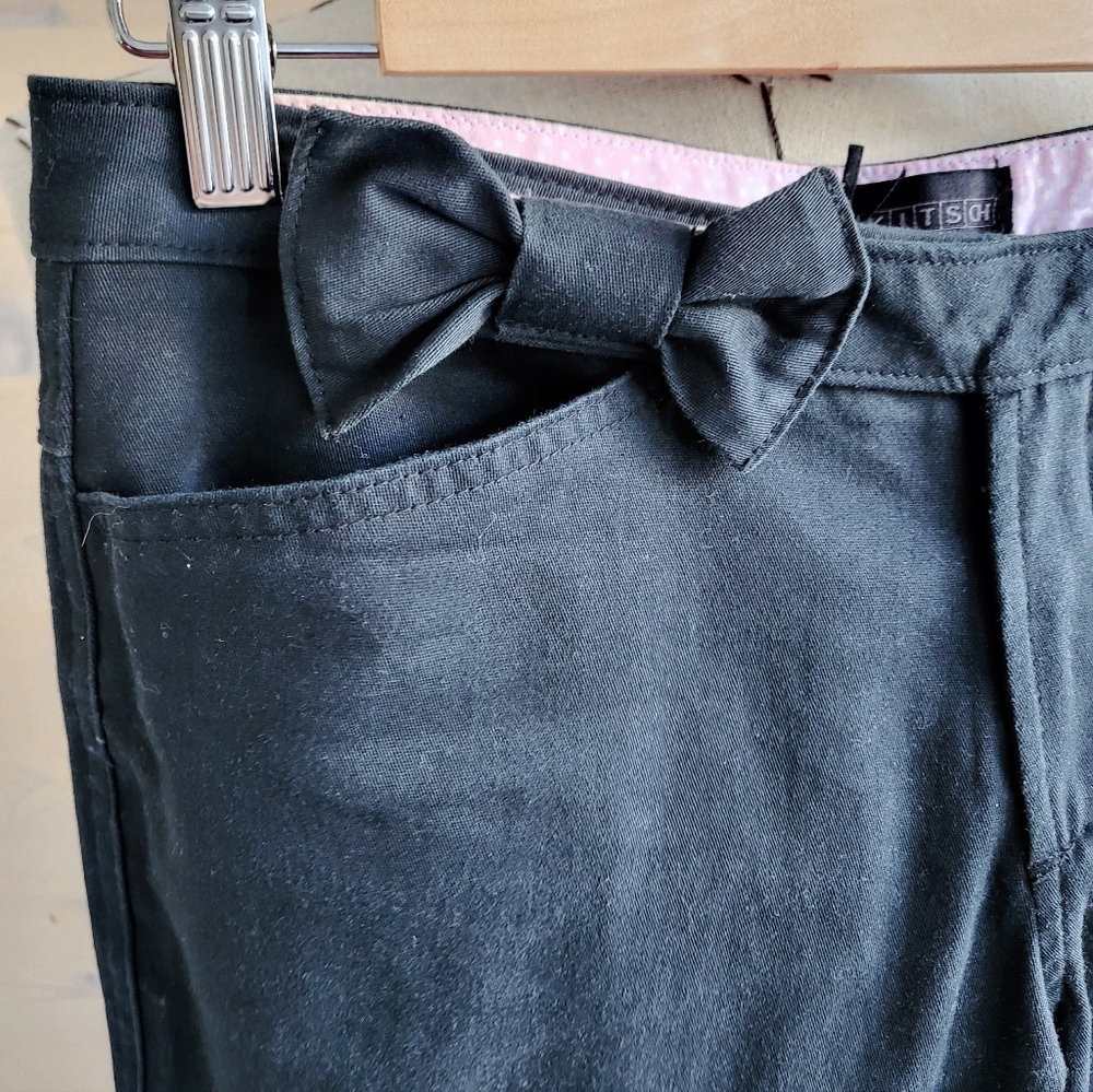 Low Rise Kitsch Wide Leg Pants with bow detail, black size 5